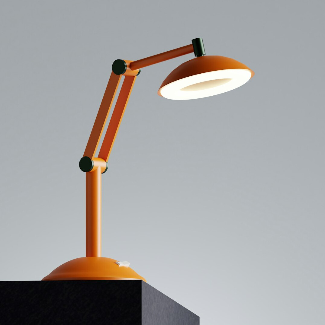 Writing desk with notebook pen and warm lamp