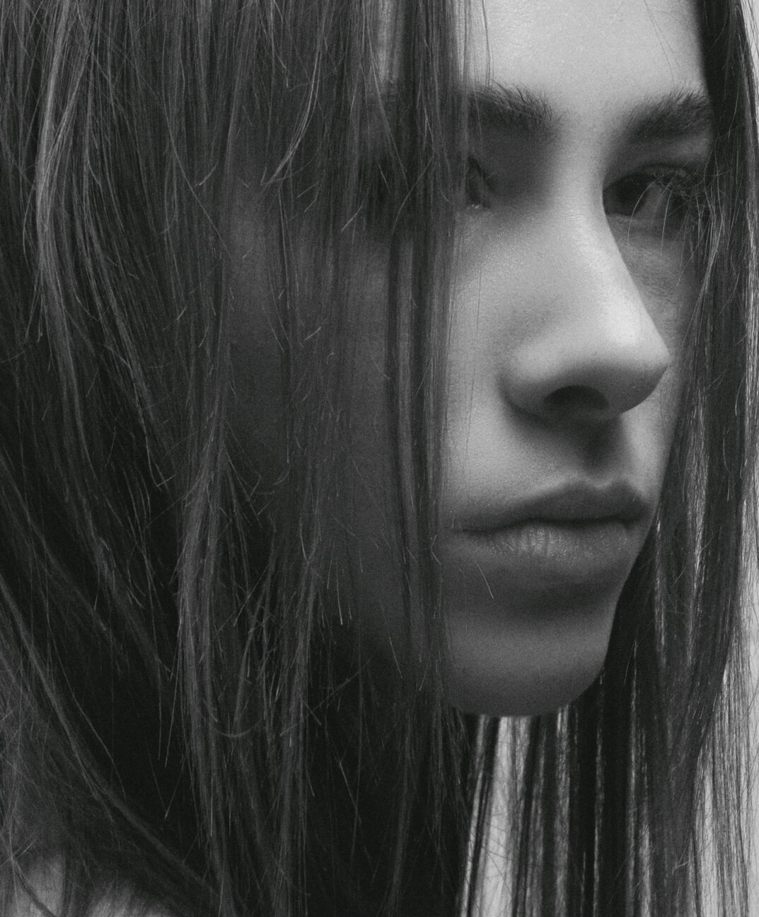 Portrait of a woman with long hair